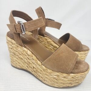 Marc Fisher Tan Suede Espadrille Wedge Sandals Ankle Strap Platform Womens 9M